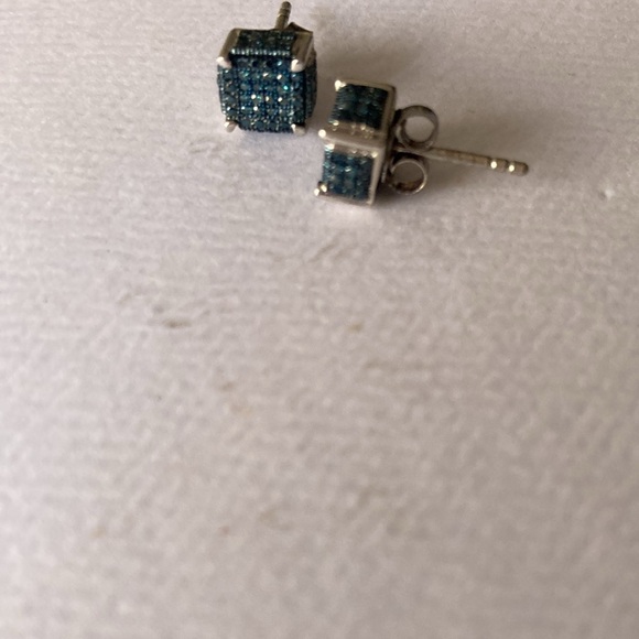 Petite Blue Diamond Earrings New - Picture 3 of 10